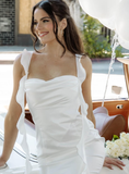 White Mermaid Ruffle Straps Satin Long Prom Dress Vacation Dress Party Dress HZ1023
