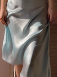 Simple Blue Sheath Spaghetti Strap Satin Open Back Prom Dress Party Dress HZ1023
