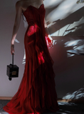 Stunning Burgundy Mermaid Spaghetti Strap Layered Chiffon Prom Dress Party Dress Date Dresses HZ1023