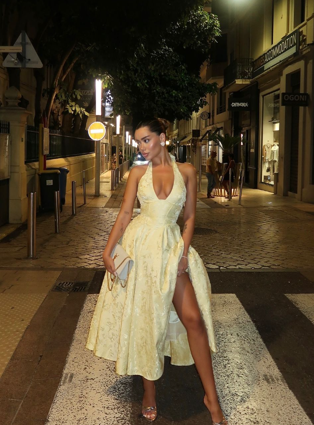 Yellow A Line Halter Satin Open Back Prom Dress Party Dress HZ1023