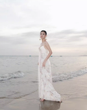 Elegant A Line Spaghetti Strap Print Floral Satin Long Party Dress Evening Dress HZ1023