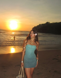 Stunning Sheath Strapless Beaded Blue Ombre Tulle Short Homecoming Dress Vacation Dress HZ1023