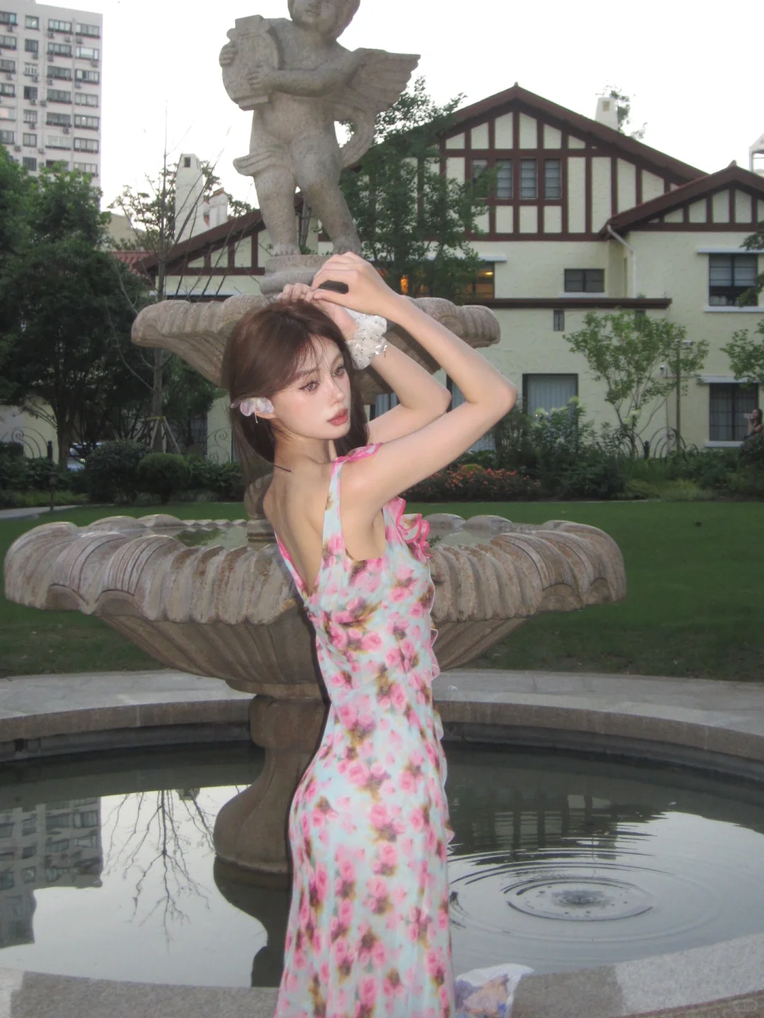 Romantic A Line Spaghetti Strap Print Floral Chiffon Prom Dress Outfits HZ1023