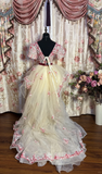 Cute Floral A Line Off the Shoulder Tulle Long Sweep Homecoming Dress Cocktail Dress HZ1023