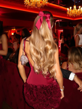Burgundy 3D Floral Sheath Satin Open Back Short Homecoming Dress Birthday Dress HZ1023