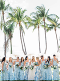 Baby Blue Mermaid Straps Tiered Satin Prom Dress Bridesmaid Dress HZ1023