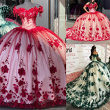 Red Off The Shoulder 3D Flowers Sweet 16 Party Dress Quinceanera Dresses HZ1023