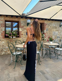 Black A Line Spaghetti Strap Print Floral Satin Open Back Prom Dress Evening Dress HZ1023