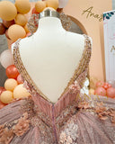 Coffee Beaded Quinceanera Dresses Sexy Spaghetti Neck Appliqued 3D Floral Sweet 16 Princess Ball Gown Pageant Gowns vestido HZ1023