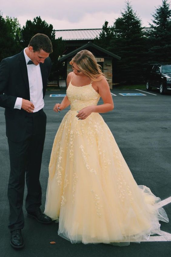 046, Hot Yellow tulle lace long prom dress party HZ1023