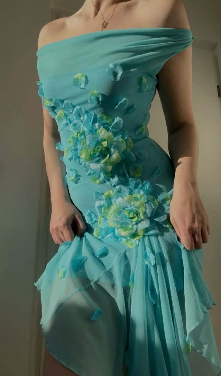 Cute A Line Off the Shoulder Flower Blue Chiffon Short Party Dress Birthday Dress HZ1023