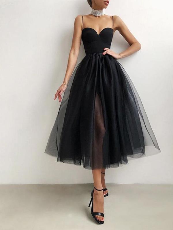 A-line White Tulle Spaghetti Straps Modest Prom Dresses HZ1023