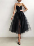 A-line White Tulle Spaghetti Straps Modest Prom Dresses HZ1023