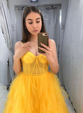 Yellow tulle long prom dress evening dress HZ1023