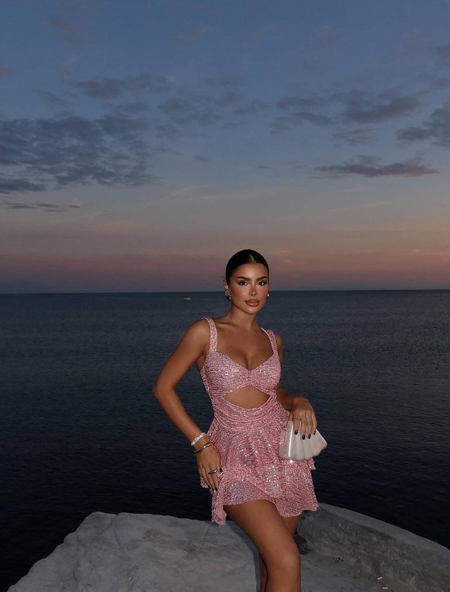 Pink A Line Straps Sequin Short Homecoming Dress Birthday Dress HZ1023