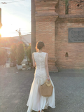 Simple White A Line Round Neck Lace Chiffon Party Dress Outfits HZ1023