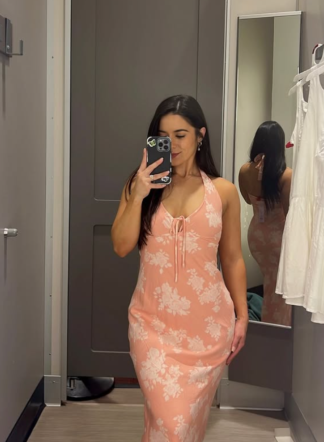 Pink Sheath Halter Print Floral Chiffon Long Prom Dress Vacation Dress HZ1023