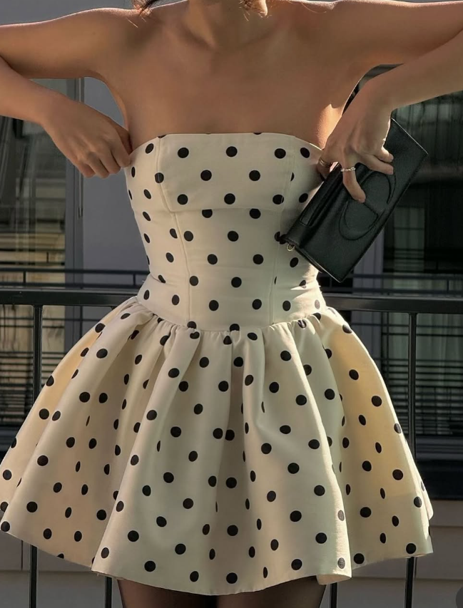 Cute A Line Strapless Polka Dots Satin Short Homecoming Dress Birthday Dress HZ1023