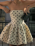 Cute A Line Strapless Polka Dots Satin Short Homecoming Dress Birthday Dress HZ1023