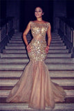 LUXURIOUS MERMAID HALTER TULLE CRYSTAL SLEEVELESS PROM DRESS HZ1023