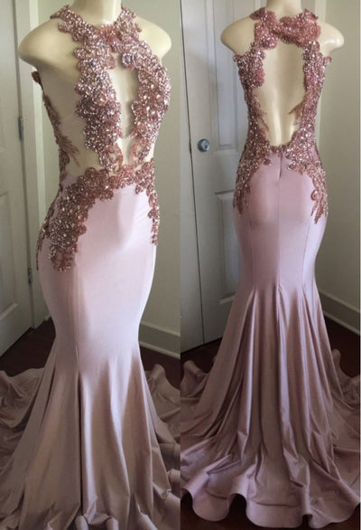 MODERN LACE APPLIQUES SLEEVELESS PARTY GOWNS PROM DRESS HZ1023