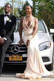 HALTER DEEP V-NECK MERMAID EVENING DRESS APPLIQUES PROM DRESS HZ1023