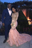 GORGEOUS LONG-SLEEVE MERMAID LACE-APPLIQUES PROM DRESS HZ1023