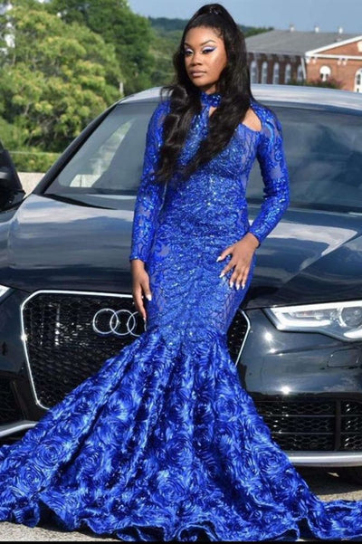 LONG SLEEVES PROM PARTY GOWNS 3D FLORAL PRINT MERMAID EVENING DRESS PROM DRESS HZ1023