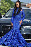 LONG SLEEVES PROM PARTY GOWNS 3D FLORAL PRINT MERMAID EVENING DRESS PROM DRESS HZ1023