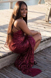 GLITTER SEQUINS SPAGHETTI PARTY DRESS SPLIT-FRONT PROM DRESS HZ1023