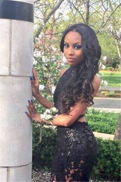 HOT BLACK TRUMPET LACE TULLE BACKLESS RUFFLES PROM PARTY GOWNS HZ1023