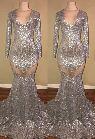 LONG SLEEVES SEQUINS PROM PARTY GOWNS PROM DRESS HZ1023