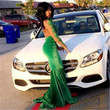 GORGEOUS GREEN LONG-SLEEVE LACE APPLIQUES SPLIT MERMAID PROM PARTY GOWNS HZ1023