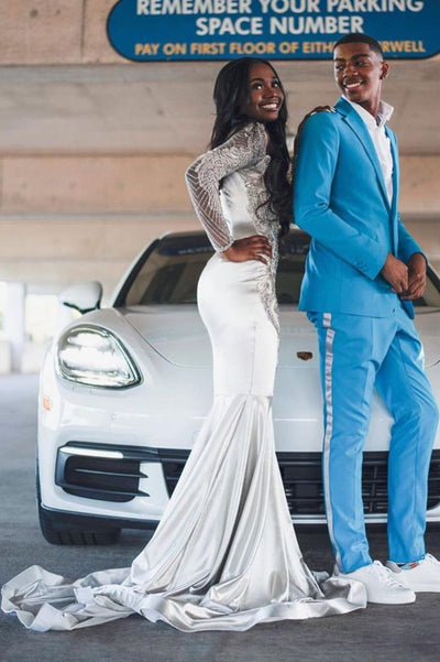 LONG SLEEVES EVENING GOWNS LACE APPLIQUES FLOOR LENGTH PROM DRESS HZ1023