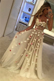 SPAGHETTI STRAPS OPEN BACK FLOWERS CHIC EVENING GOWN CORSET ILLUSION TULLE PROM PARTY GOWNS HZ1023