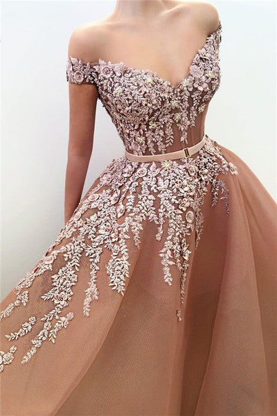 UNIQUE OFF-THE-SHOULDER SWEETHEART LONG PROM PARTY GOWNS HZ1023