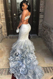 UNIQUE SPAGHETTI STRAPS SLEEVELESS V-NECK MERMAID PROM PARTY GOWNS HZ1023