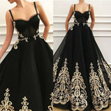 STRAPS SWEETHEART BLACK TULLE PROM GOWNS HZ1023