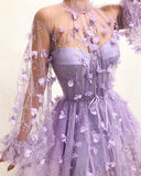 CHIC APPLIQUES FLOWERS LONG SLEEVESS PROM DRESS HZ1023