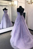 SPAGHETTI STRAPS SWEETHEART EVENING DRESS TULLE FLORAL APPLIQUES BACKLESS PROM DRESS HZ1023