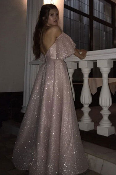 SPARKLE PEARL PINK SEQUINED HIGH SPLIT A-LINE PROM DRESS WITH BRACELET HZ1023