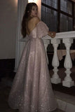 SPARKLE PEARL PINK SEQUINED HIGH SPLIT A-LINE PROM DRESS WITH BRACELET HZ1023