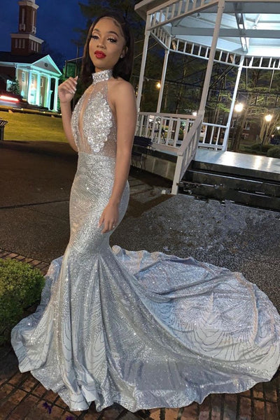 MERMAID HALTER SLEEVELESS FLOOR-LENGTH ROM DRESS HZ1023