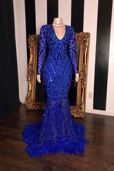 LONG SLEEVESS V-NECK BEADING PATTERNS LONG MERMAID PROM GOWNS HZ1023