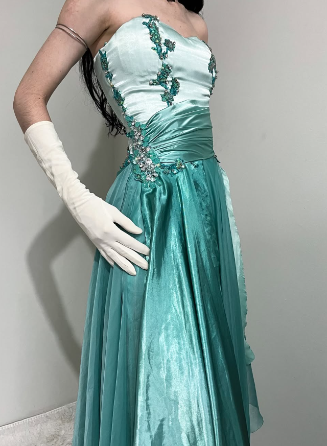 Blue Ombre Vintage A Line Sweetheart Neck Appliques Satin Chiffon Prom Dress Evening Dress HZ1023