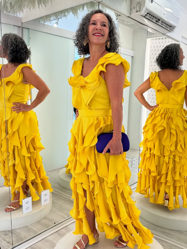 Yellow Sheath Strap Ruffle Satin Long Prom Dress Evening Dress HZ1023