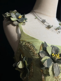 Vintage Green A Line Spaghetti Straps Beaded 3D Flower Satin Prom Dress Evening Dress HZ1023