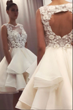 White tulle lace short prom dress white tulle lace homecoming dress HZ1023