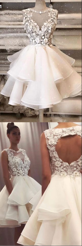 White tulle lace short prom dress white tulle lace homecoming dress HZ1023