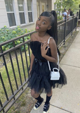 Simple Tulle 16th Birthday Outfit Hoco Dress Black Short Ruffles Homecoming Dress HZ1023